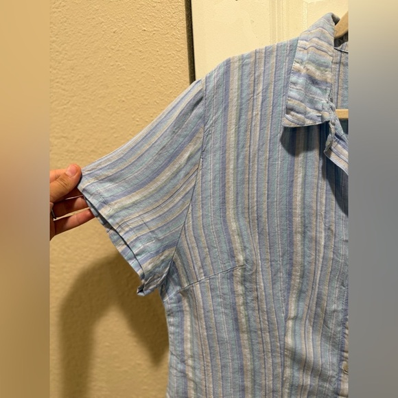 Cut Loose Hanky Linen 100% Boxy Shirt Blue Stripe Lagenlook , Large - Picture 7 of 9